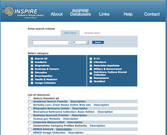 2. Under “INSPIRE Databases”, click on “Search”.  3. Scroll down the list of databases and click on Middle Search® Plus.