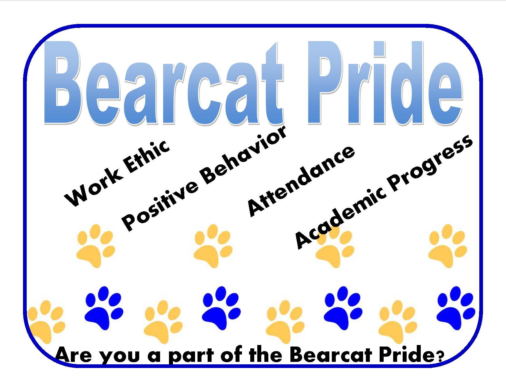 Bearcat Pride Work Ethic Positive Behavior Attendance Academic Progress Are you a part of the Bearcat Pride?