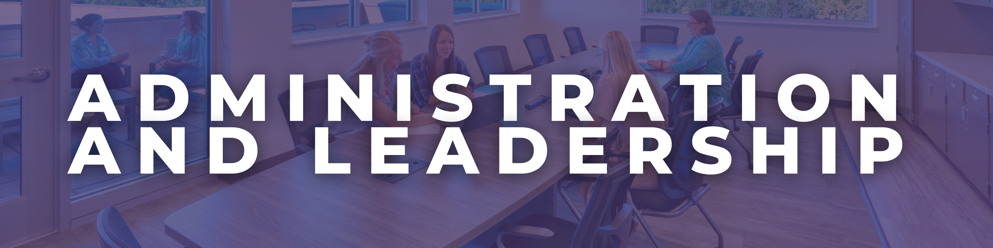 ADMINISTRATION AND LEADERSHIP - New Vision Charter School - Photo of A Group of People Sitting in a Conference Room with a Purple Hue Overlay