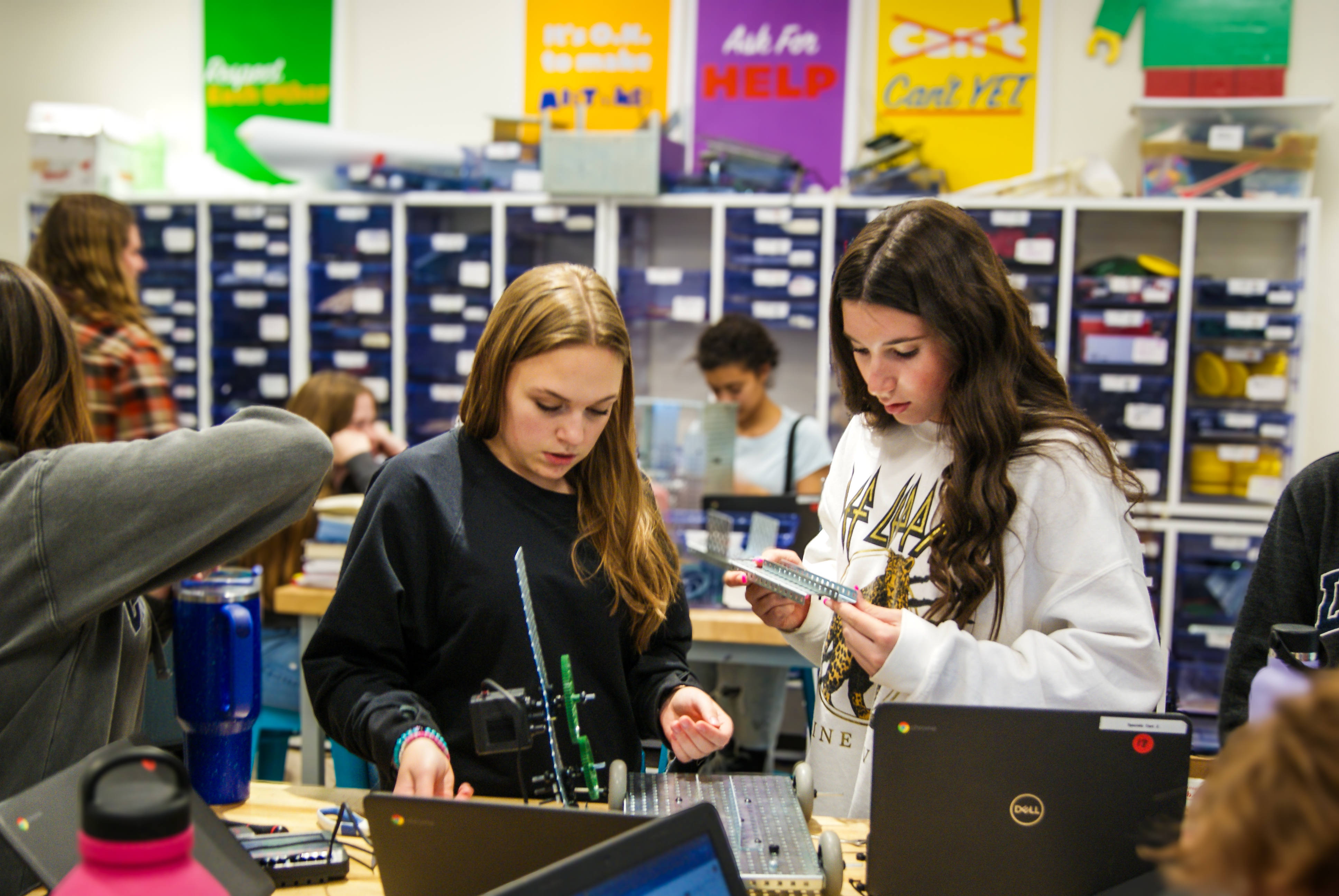 Photo shows two students working on an engineering project in STEM class. Core Knowledge Curriculum at New Vision Charter School -  A Loveland Charter School