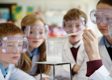 Students looking at a science experiment