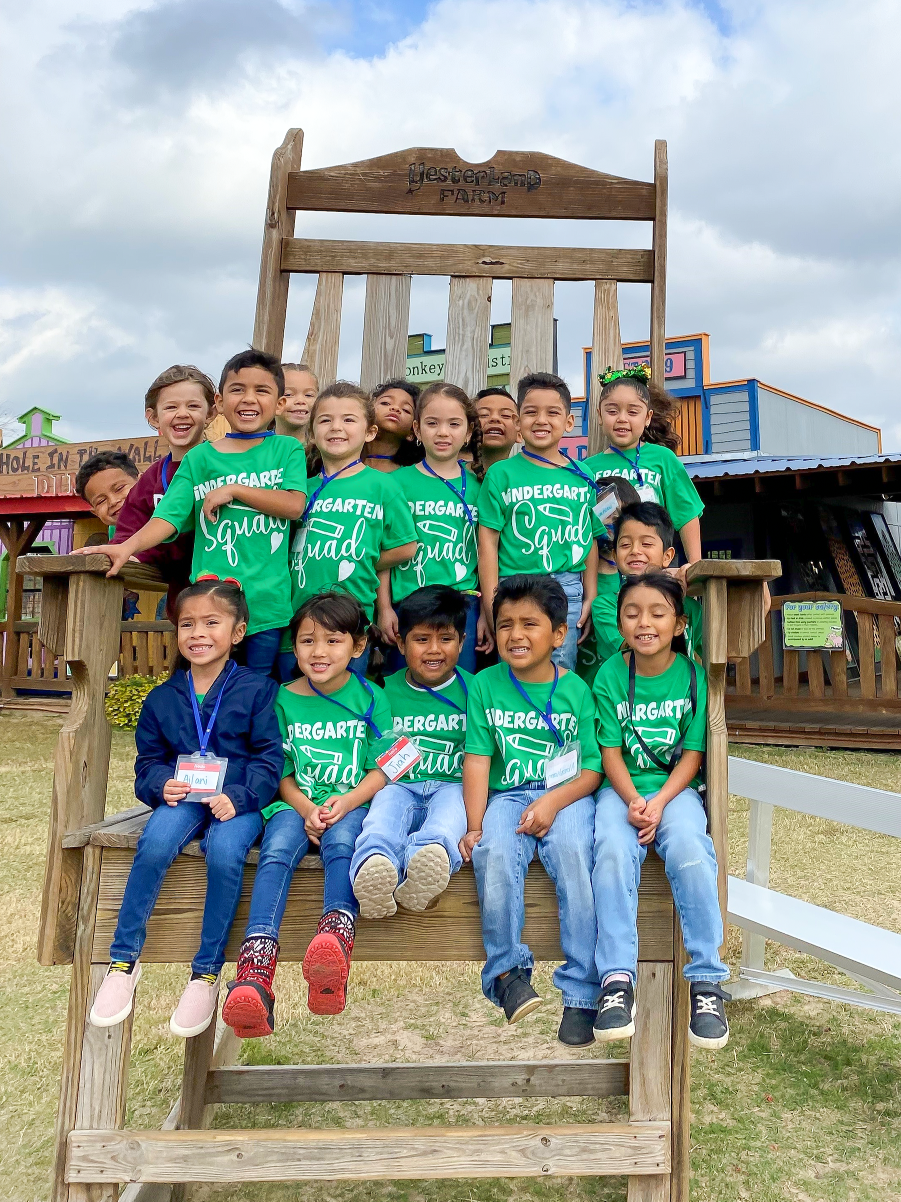 birdwell students sitting on a chair at yesterland farm in canton tx
