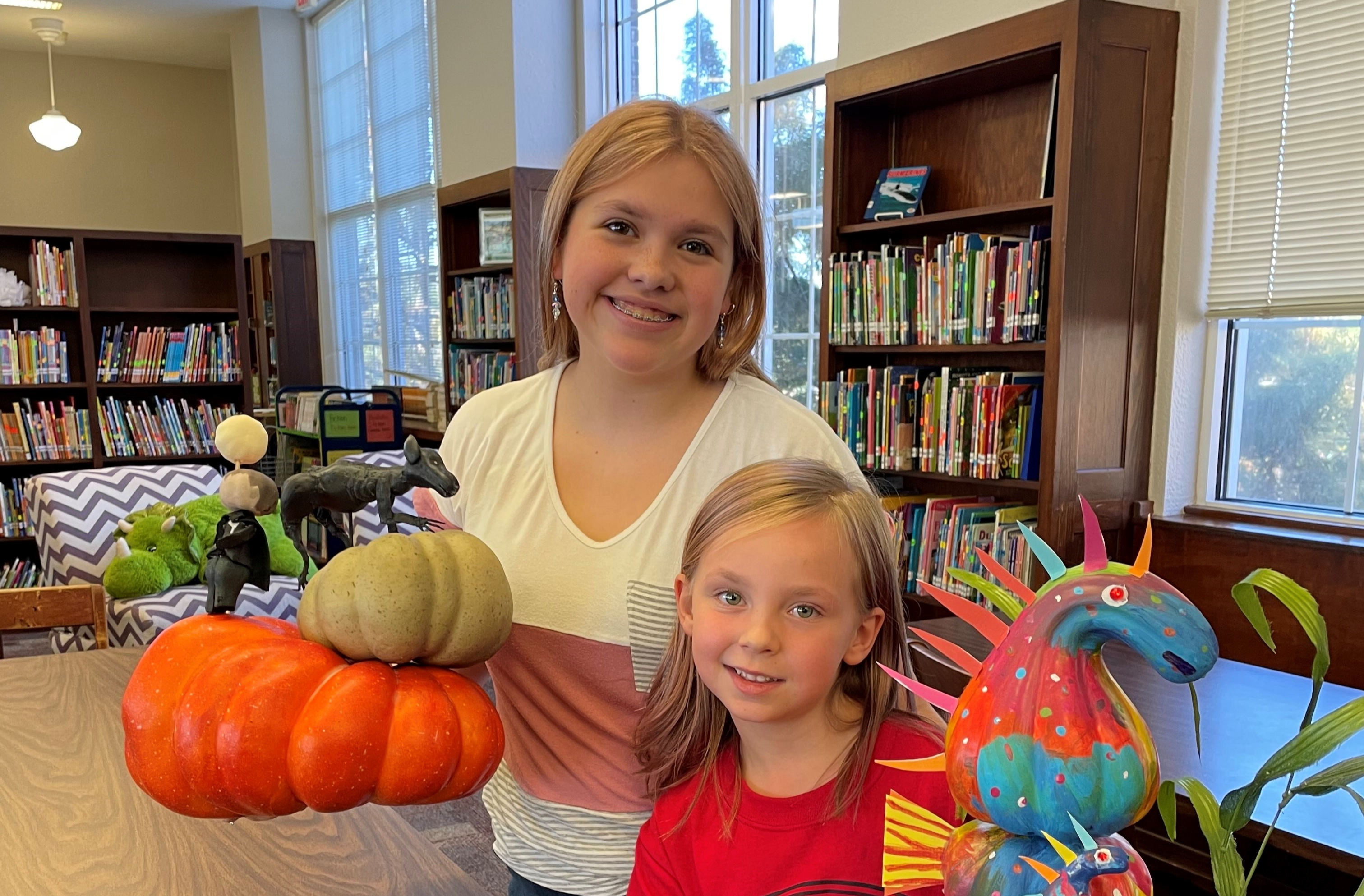 students in library