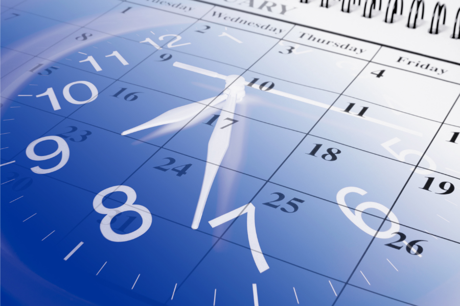 blue clock and calendar