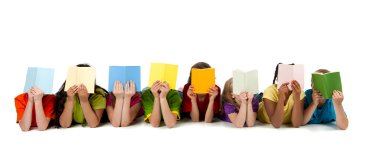 Students reading in a row