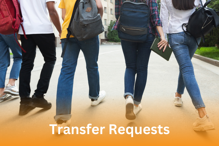 students walking up to a school, "Transfer Requests"