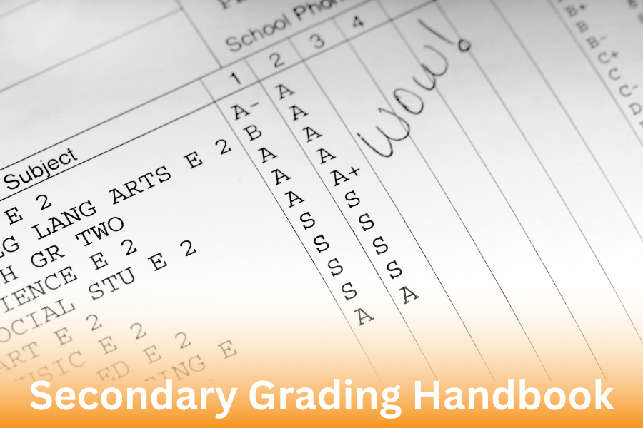 "secondary grading handbook" close up of a student report card