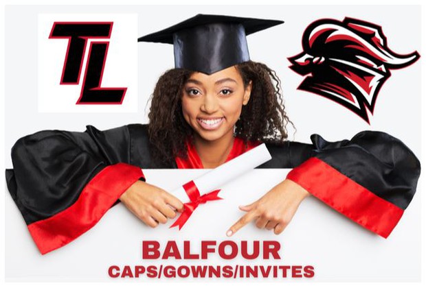 BalFour Ad with student in balck graduation robe