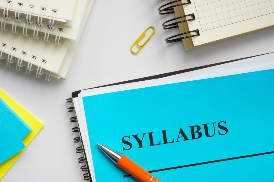 notebooks, pen, paperclip, Syllabus