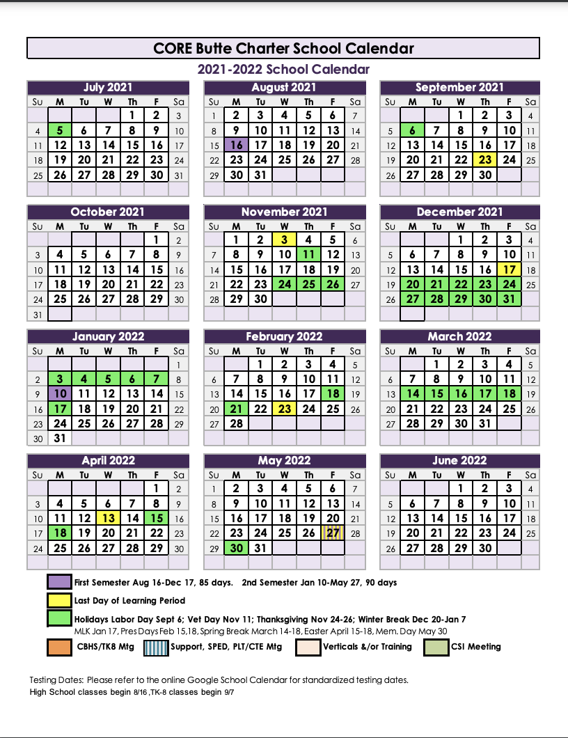 Notre Dame Academic Calendar 2022 Academic Calendars | Core Butte High School