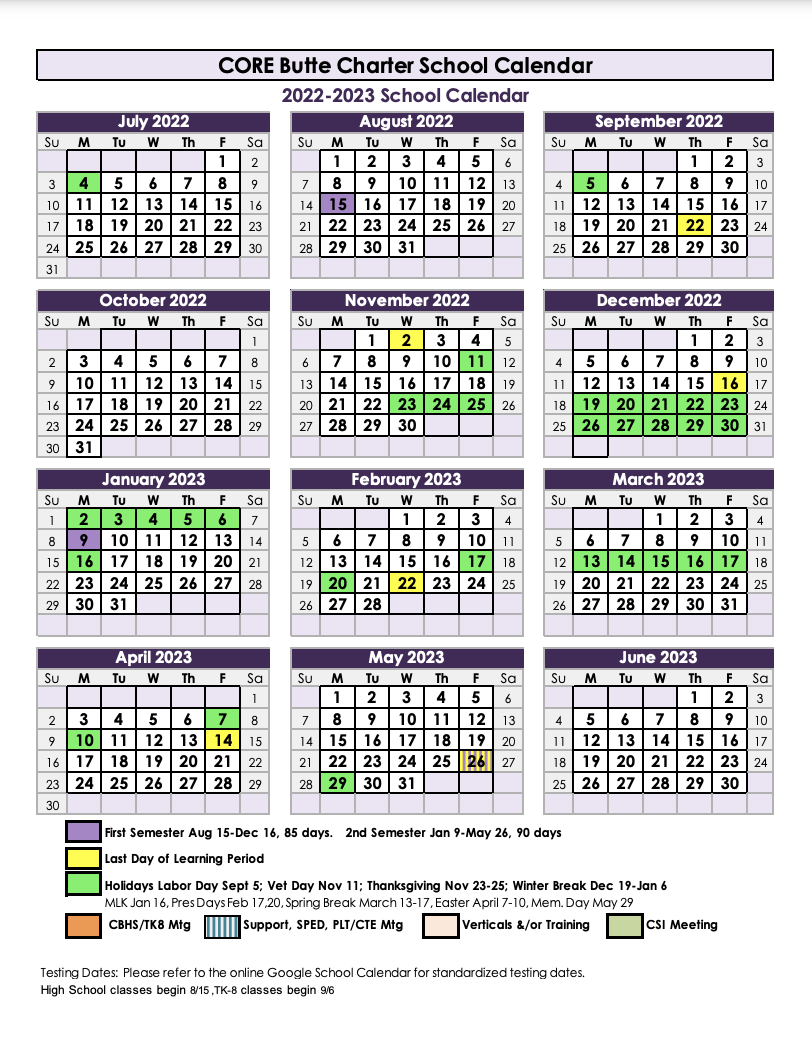 Chico State Calendar 2022 23 Academic Calendars | Core Butte High School