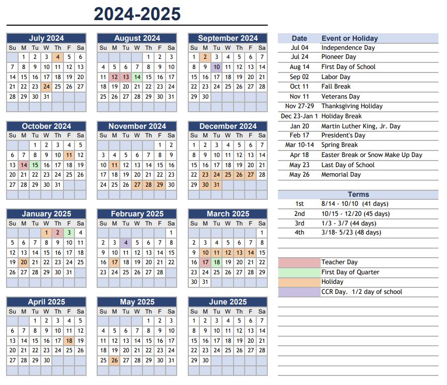 2024-2025 BES School Calendar