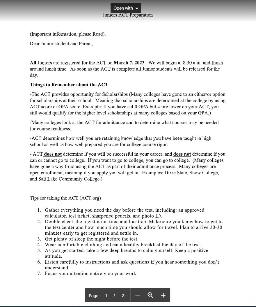 Juniors ACT Preparation