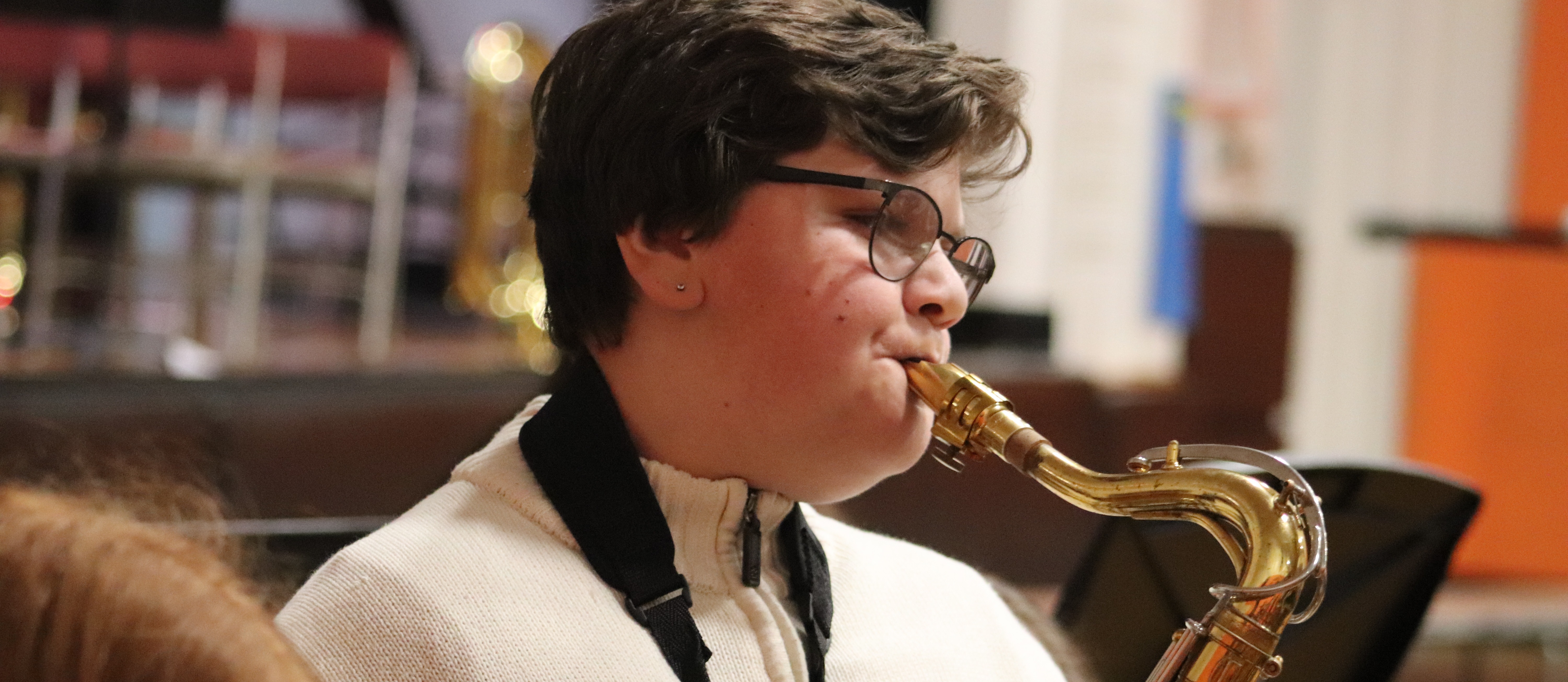 A student playing the saxophone