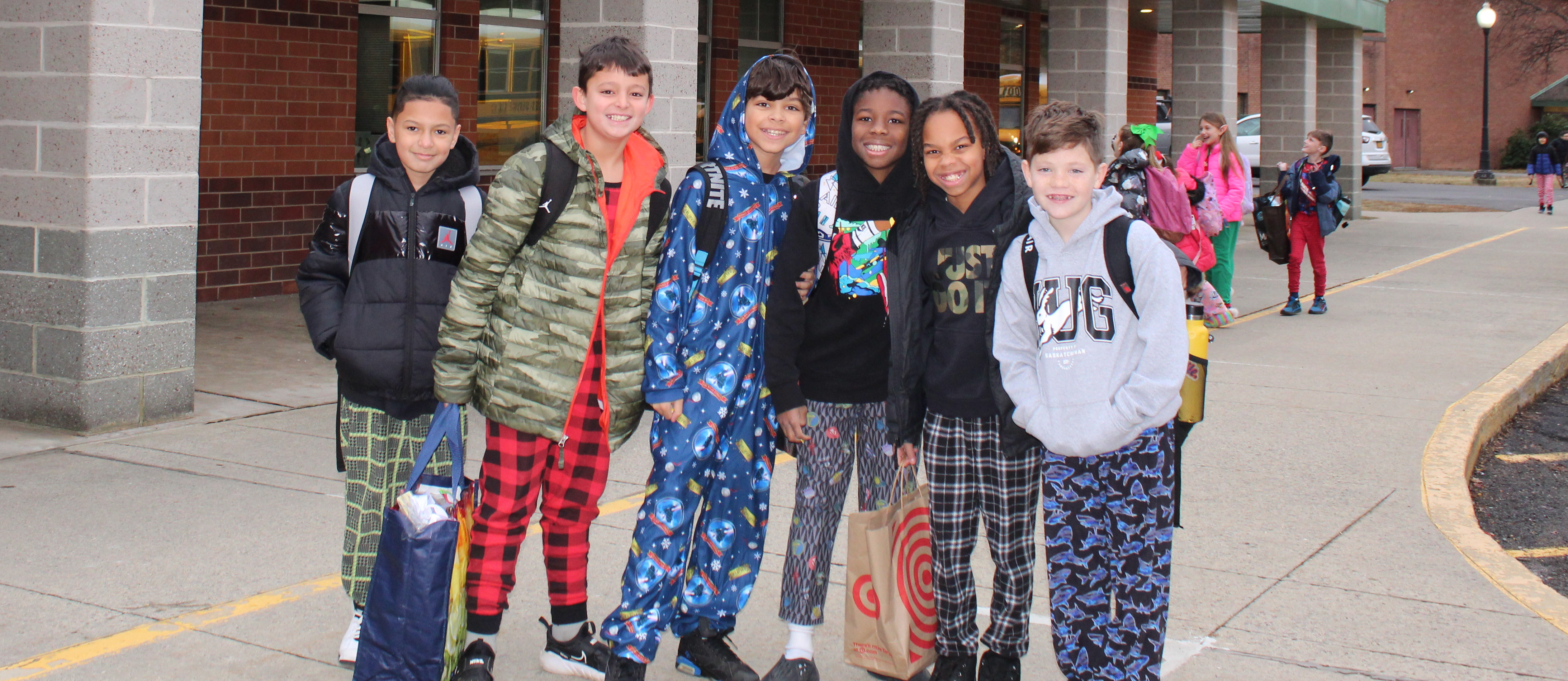 Students outside on pajama day