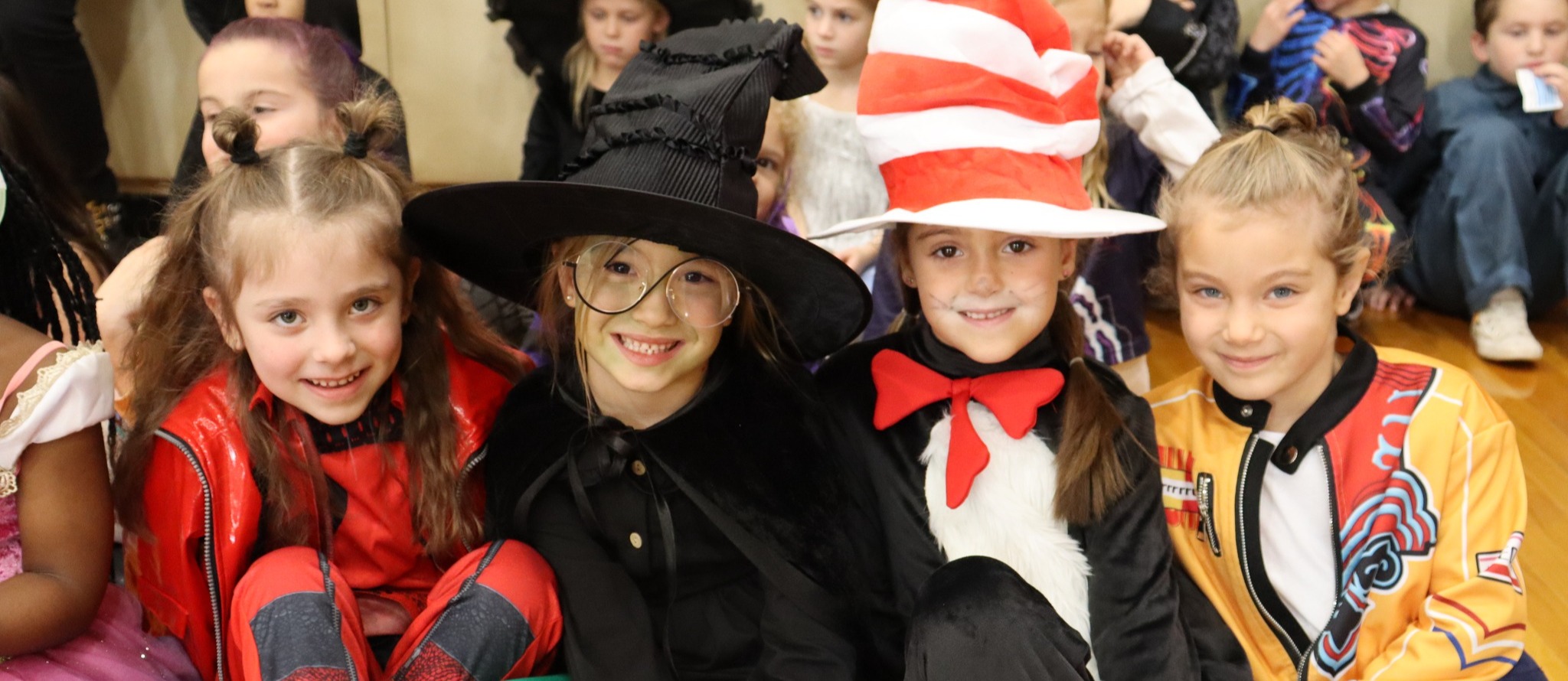 Students wearing Halloween costumes