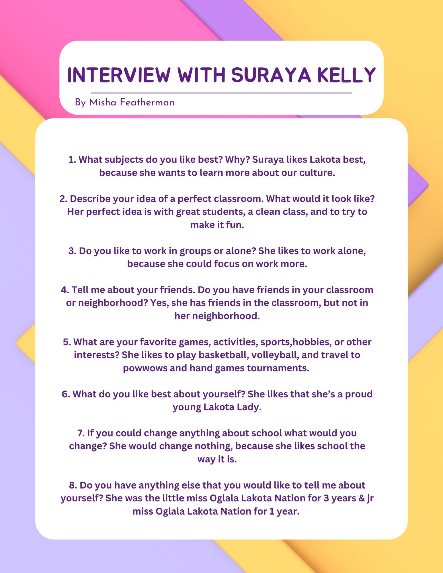 Student Interview with Suraya Kelly by Misha Featherman