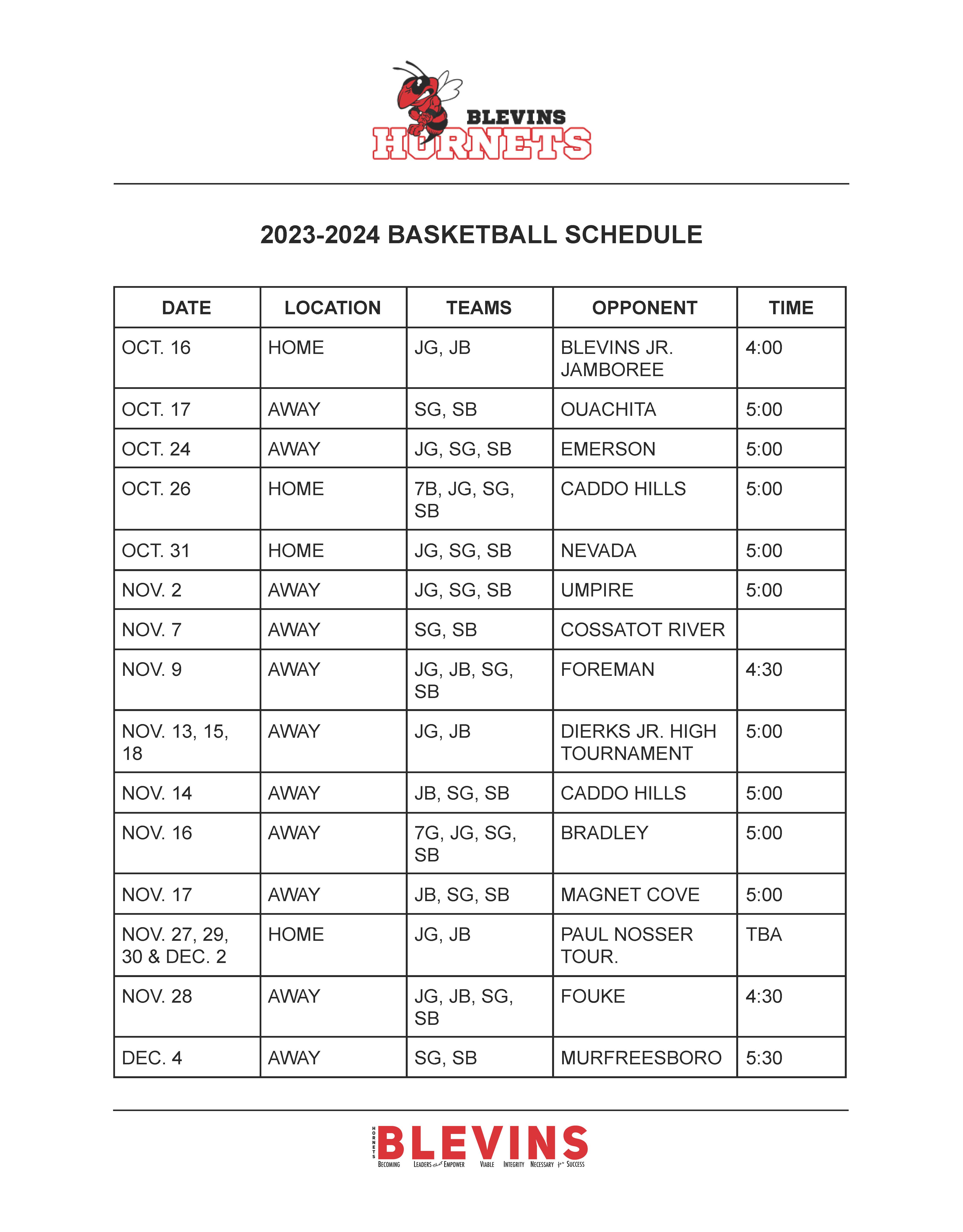 basketball schedule