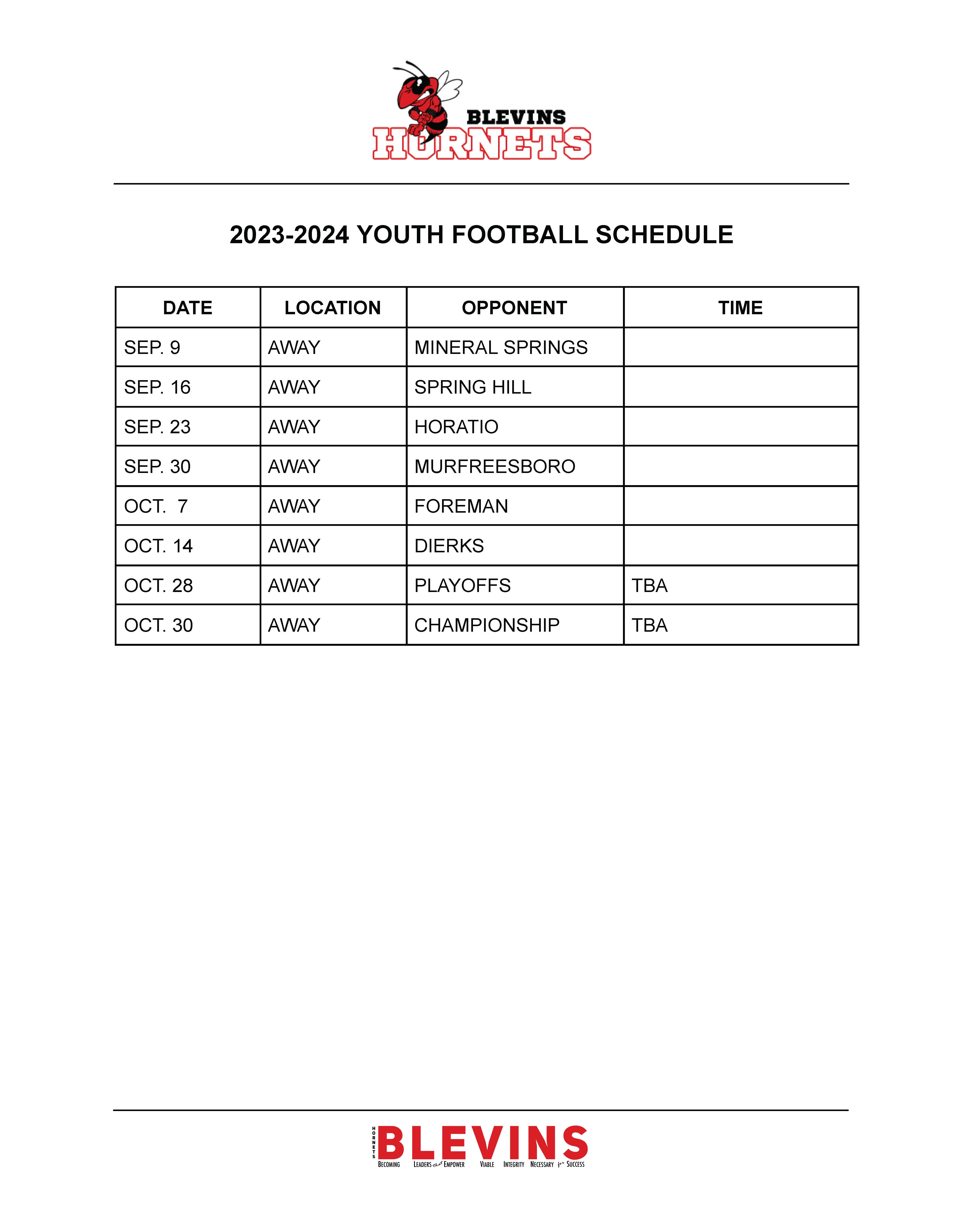 youth football schedule