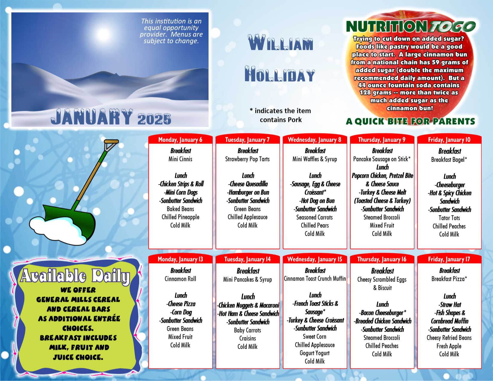 William-Holliday January Food Menu