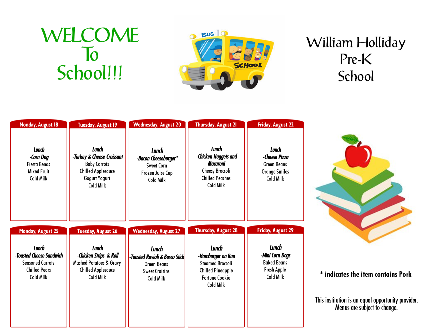 William-Holliday PK Aug.  Food Menu