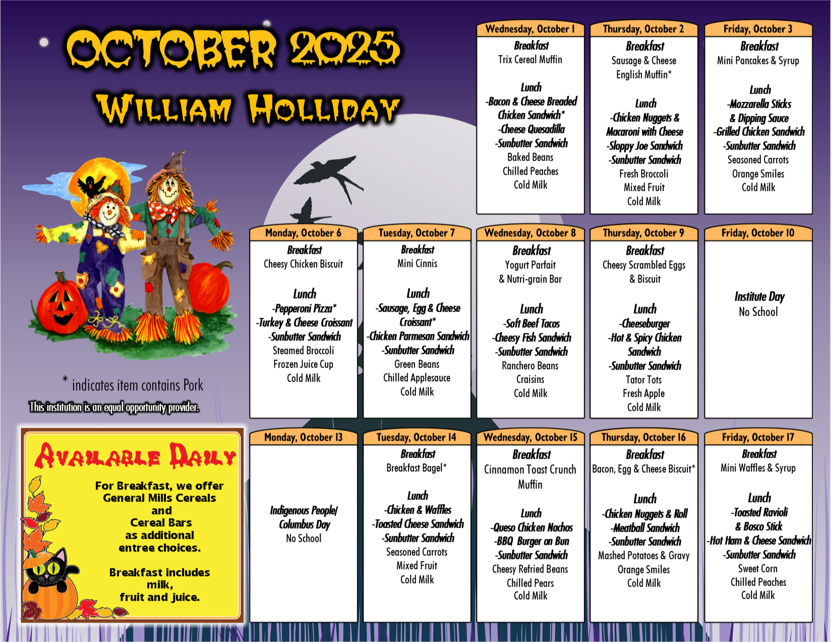 William-Holliday Oct. Food Menu