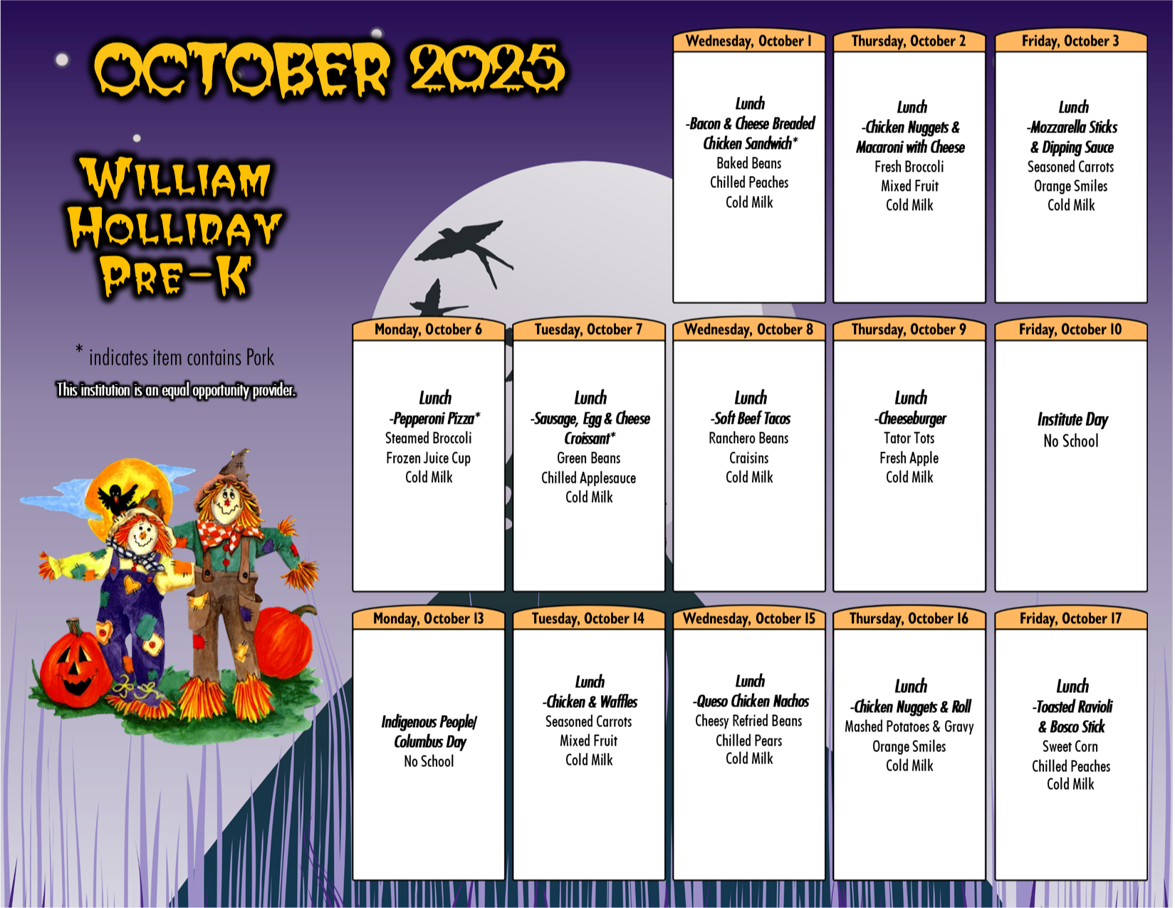 William-Holliday PK Oct. Food Menu