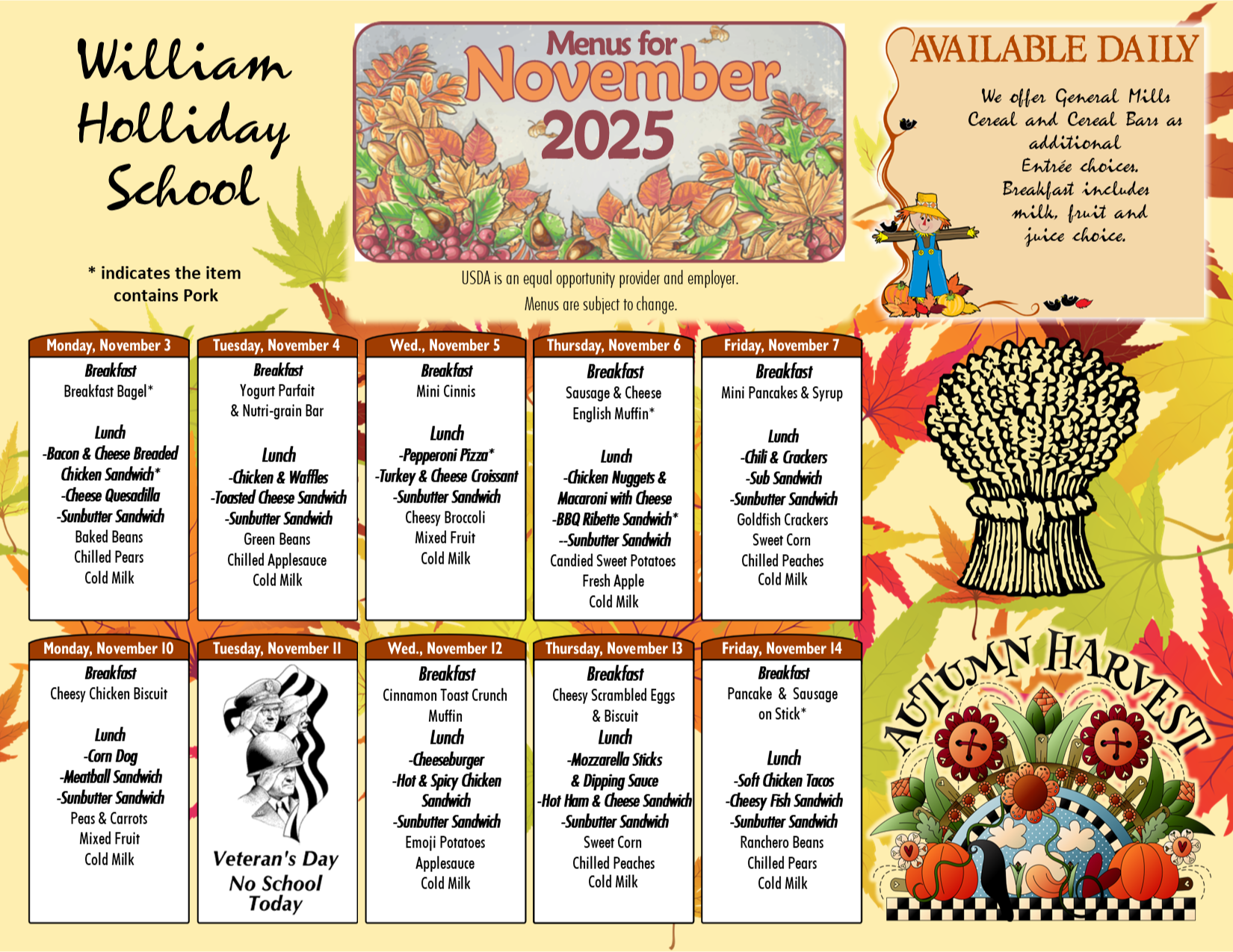 William-Holliday Nov.  Food Menu