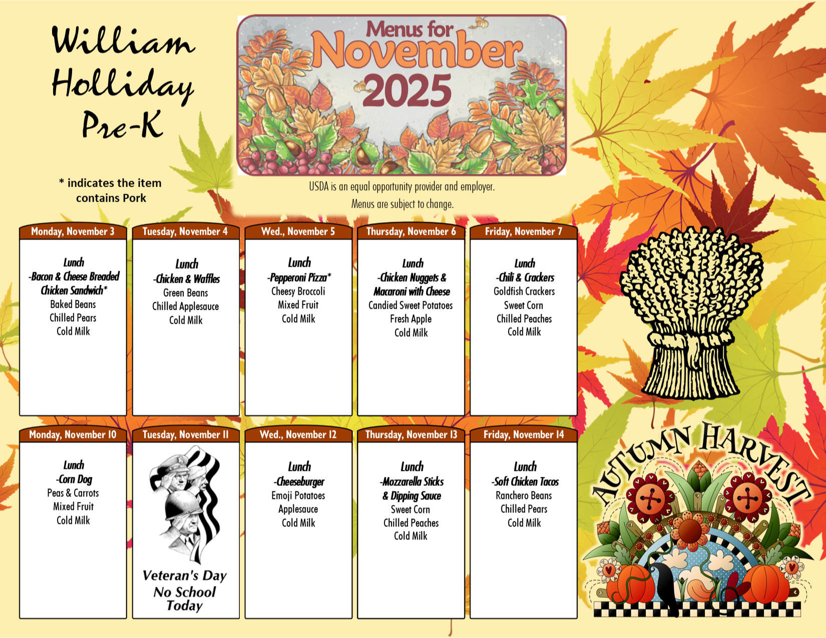 William-Holliday PK Nov. Food Menu