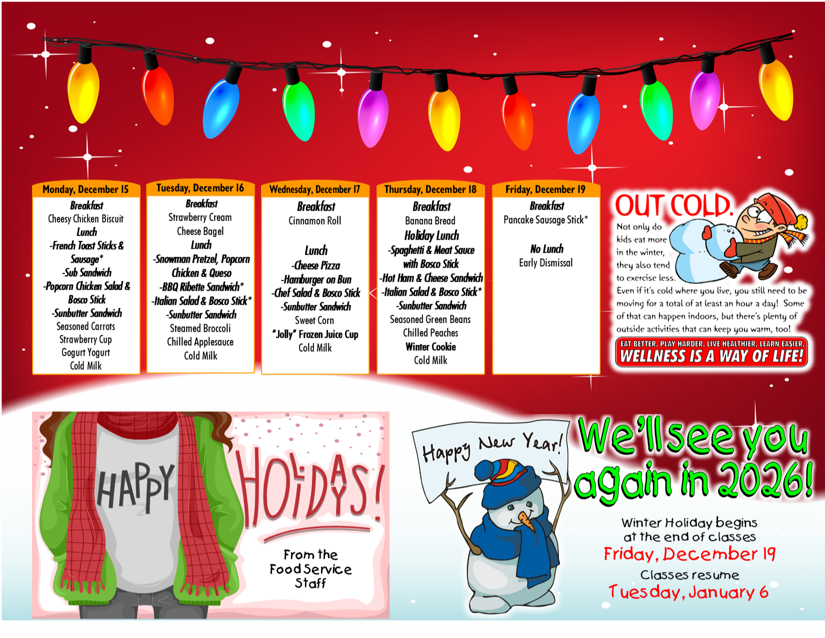 Pontiac Dec.  Food Menu 