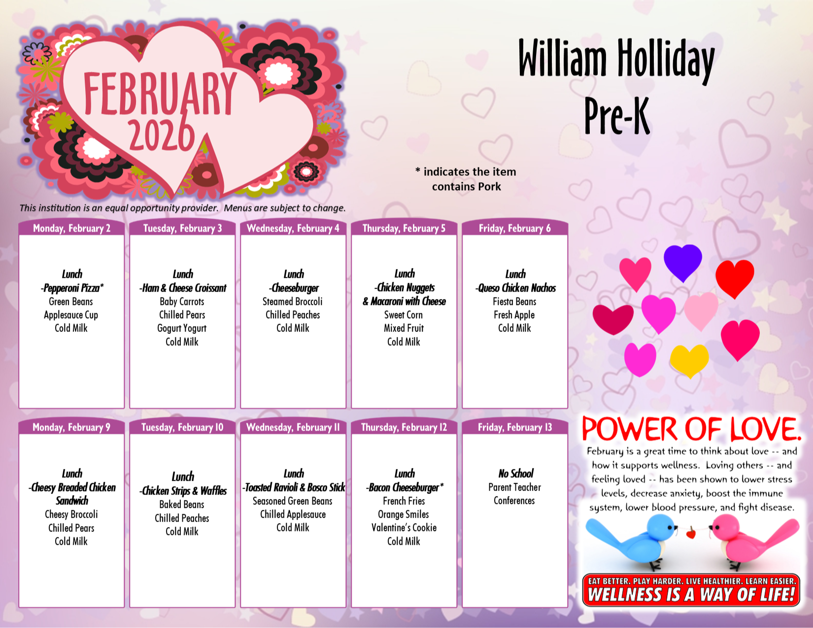 William-Holliday PK Feb. Food Menu