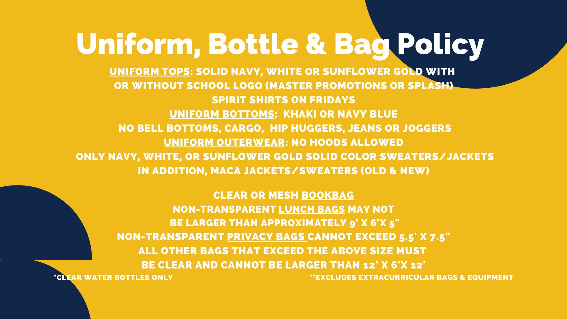 uniform bag bottle policy