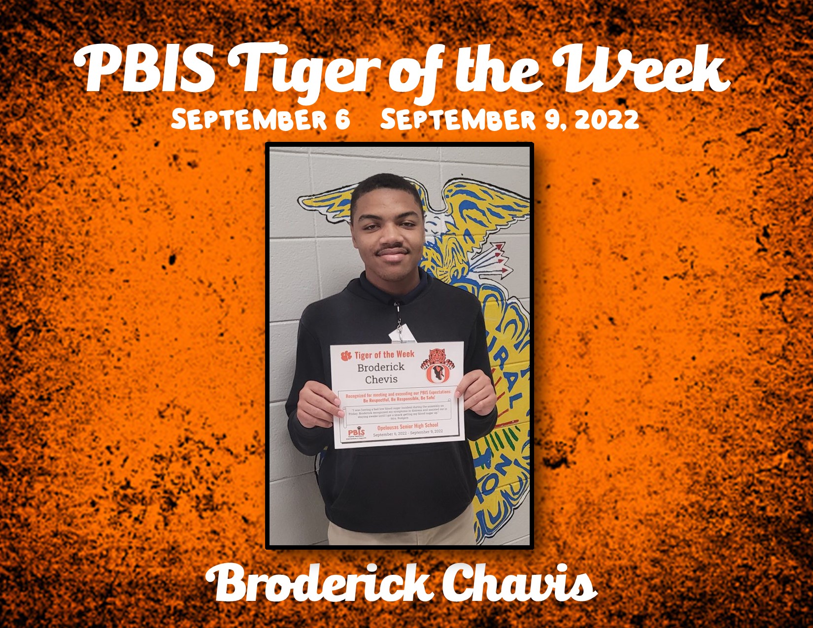 PBIS Tiger of the Week Broderick Chavis