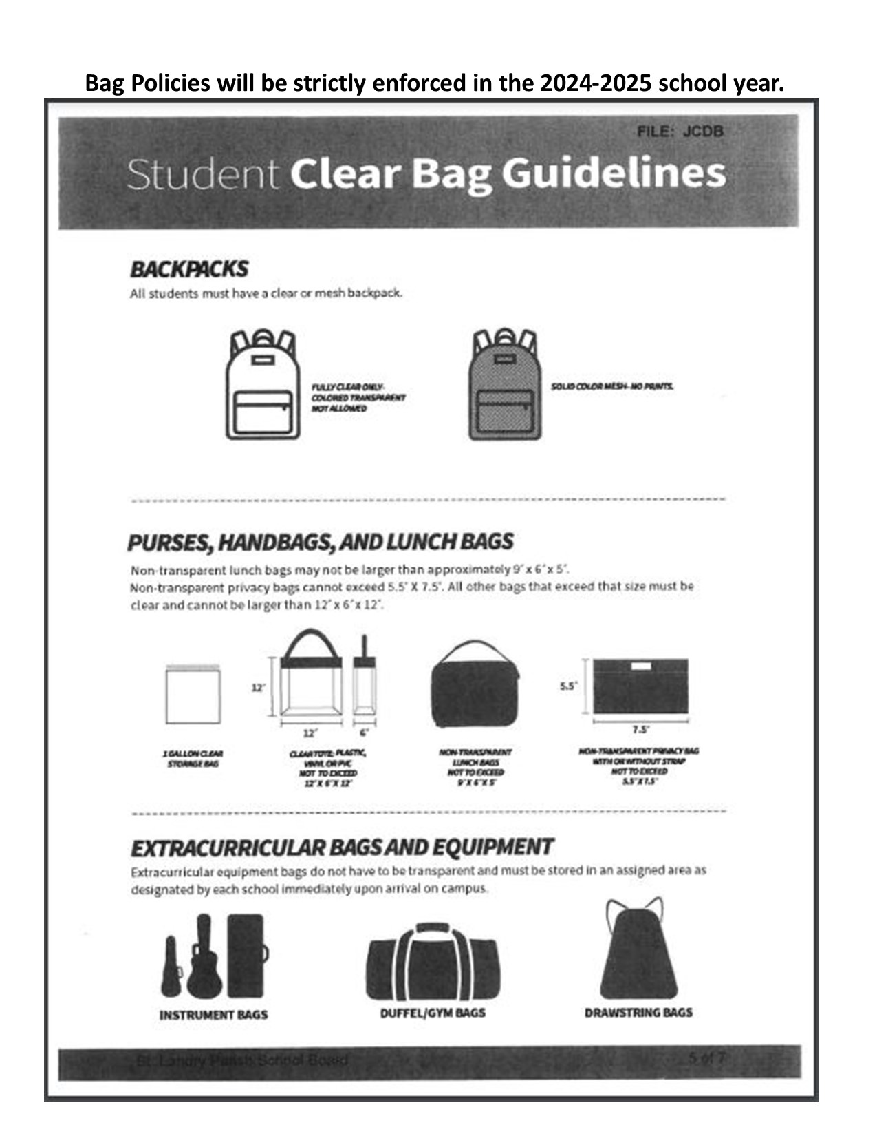 Student Clear Bag Guidelines English