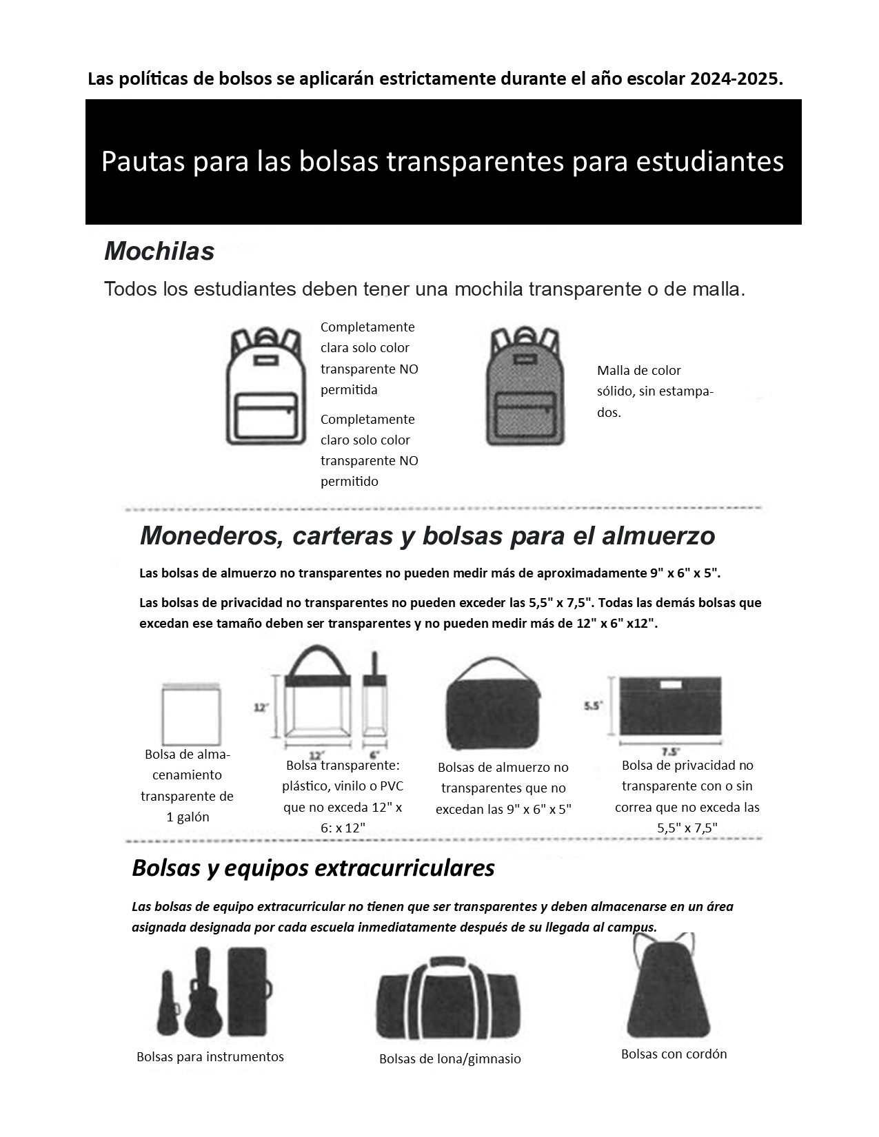 Student Clear Bag Guidelines Spanish