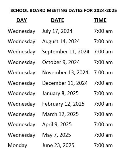 school board meeting dates 2024-25