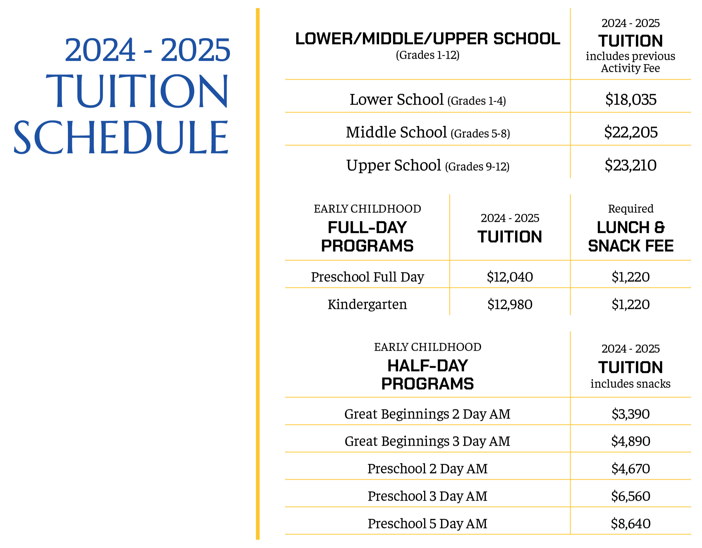 tuition schedule