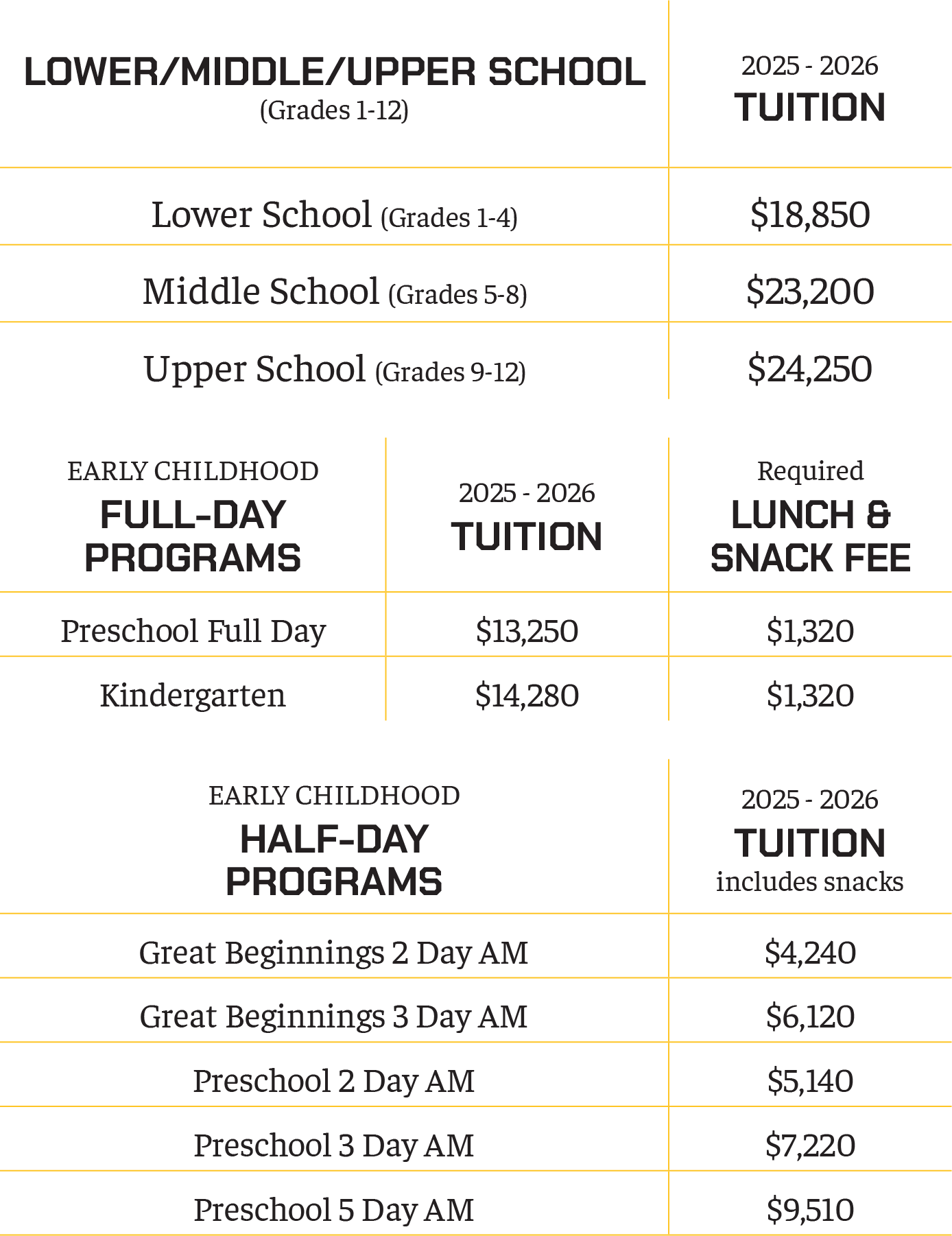 tuition schedule