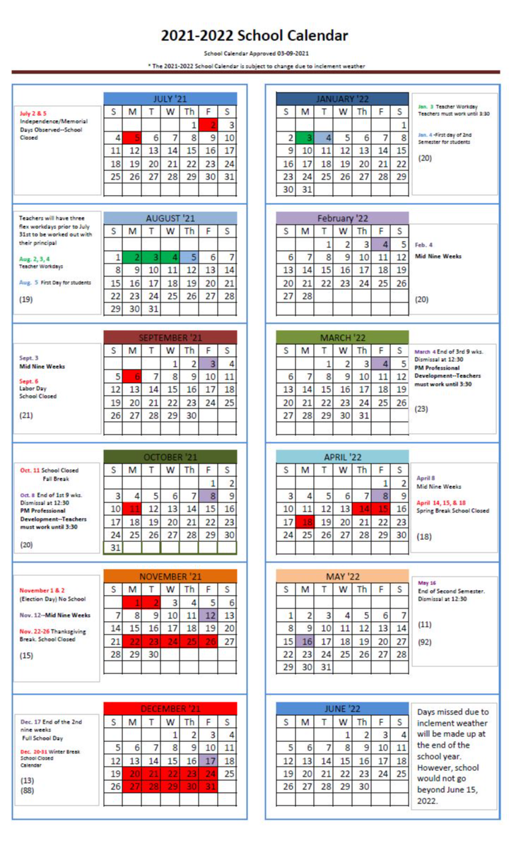 2020-2021 School Calendar | Wise County Public Schools