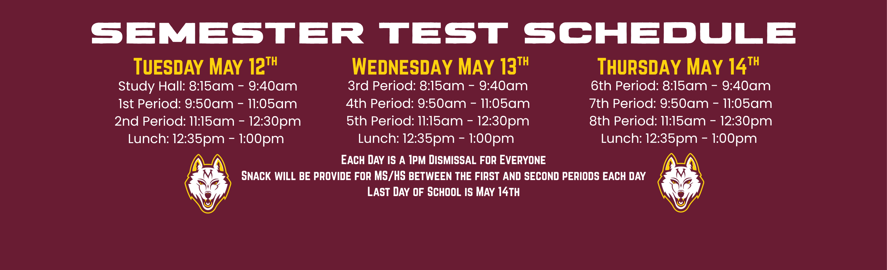 semester test schedule