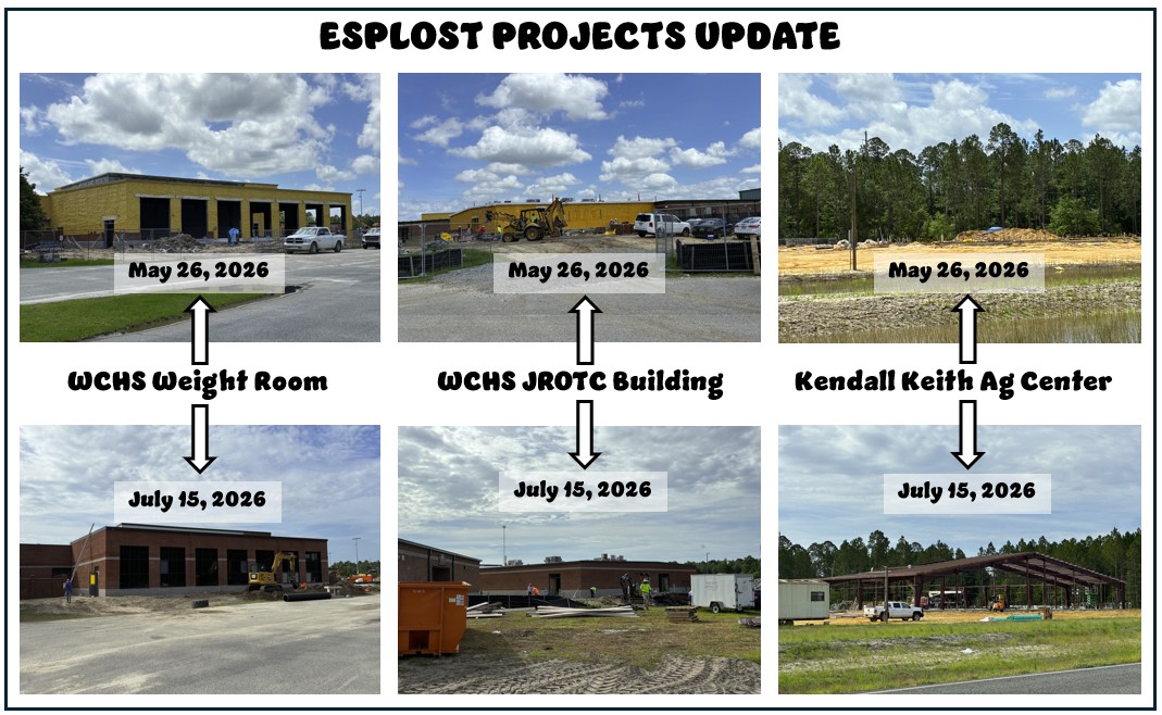 A collage of six photos showing different buildings and landscapes. Each photo includes a timestamp, date, and project name.