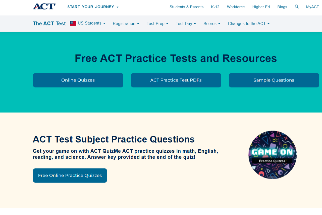 ACT practice tests website