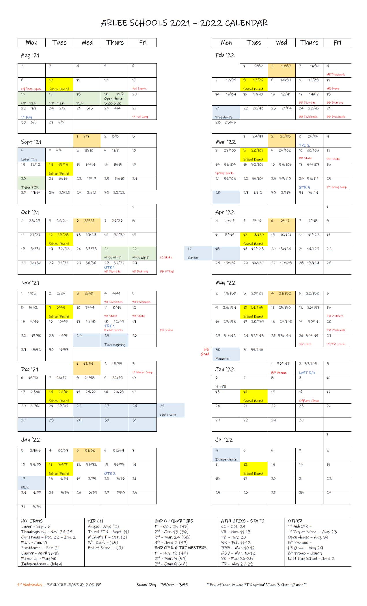 2021-22 School Year Calendar