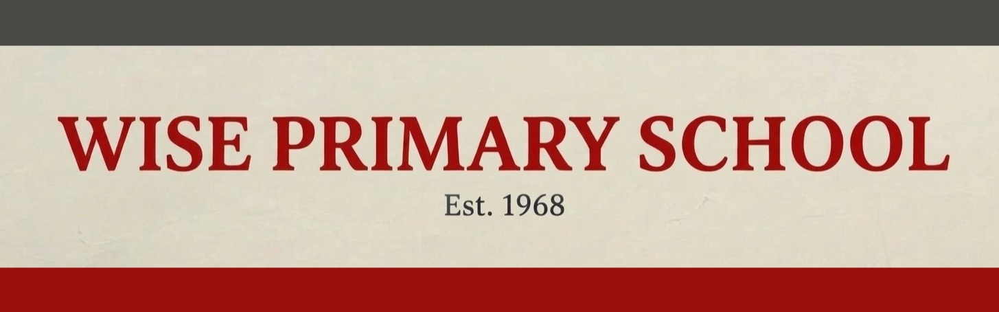 Logo for Wise Primary School, established in 1968, with red and white colors on a gray background.