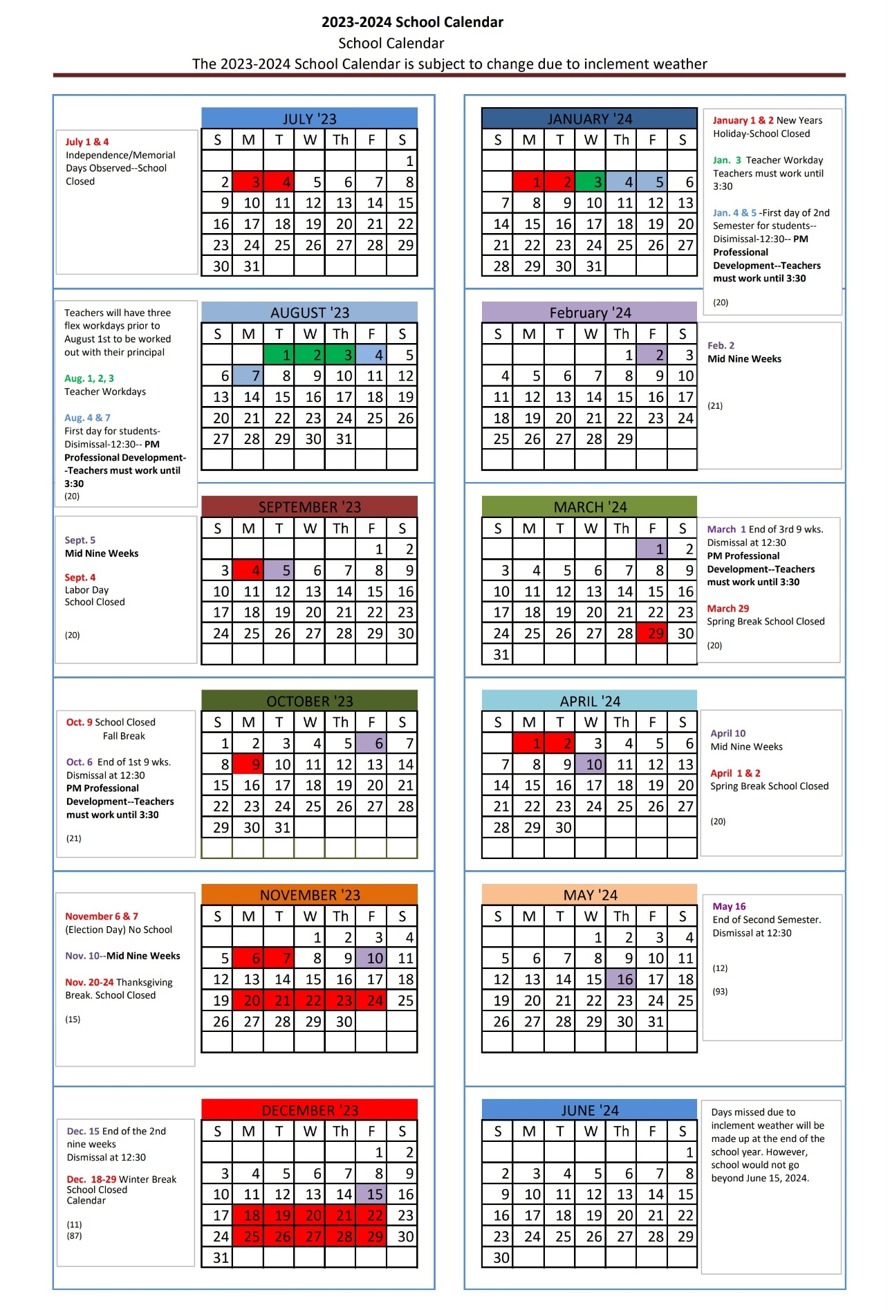 WCPS Calendar St. Paul Elementary School