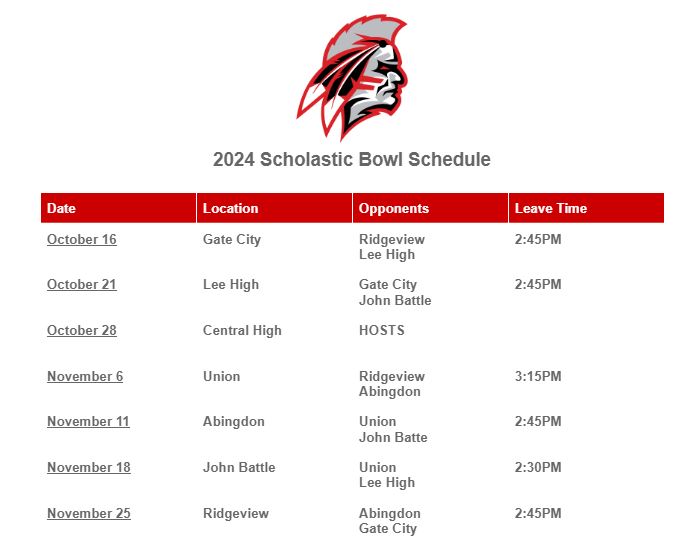 2024 Scholastic Bowl Schedule