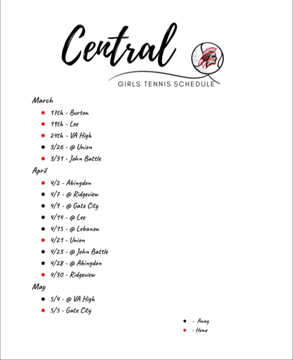 2023 Girls Tennis Schedule