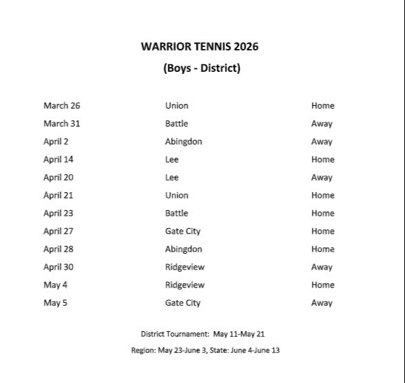 2026 Boys Tennis Schedule