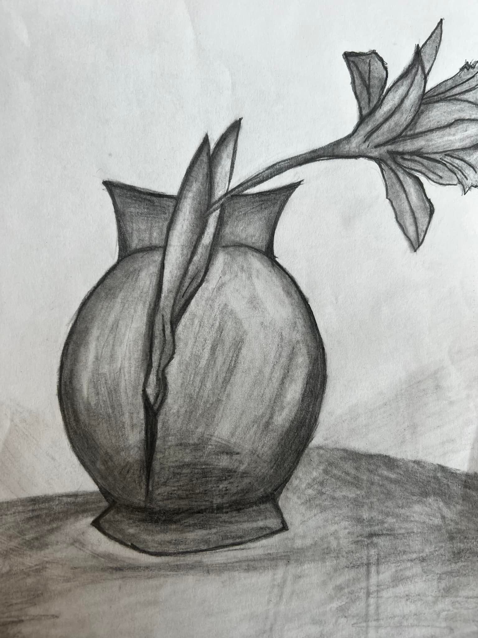 Pencil drawing of vase with flower