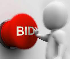 Individual pushing a big red bid button